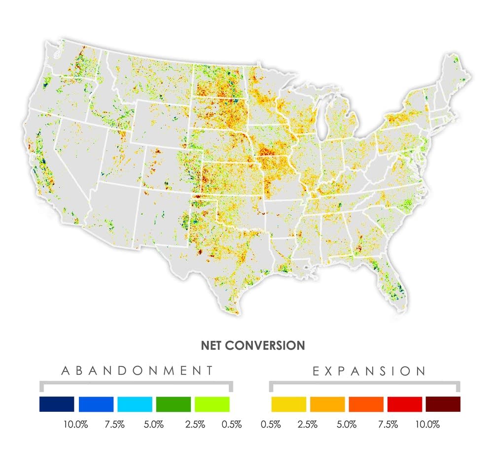 The net conversion to or from cropland