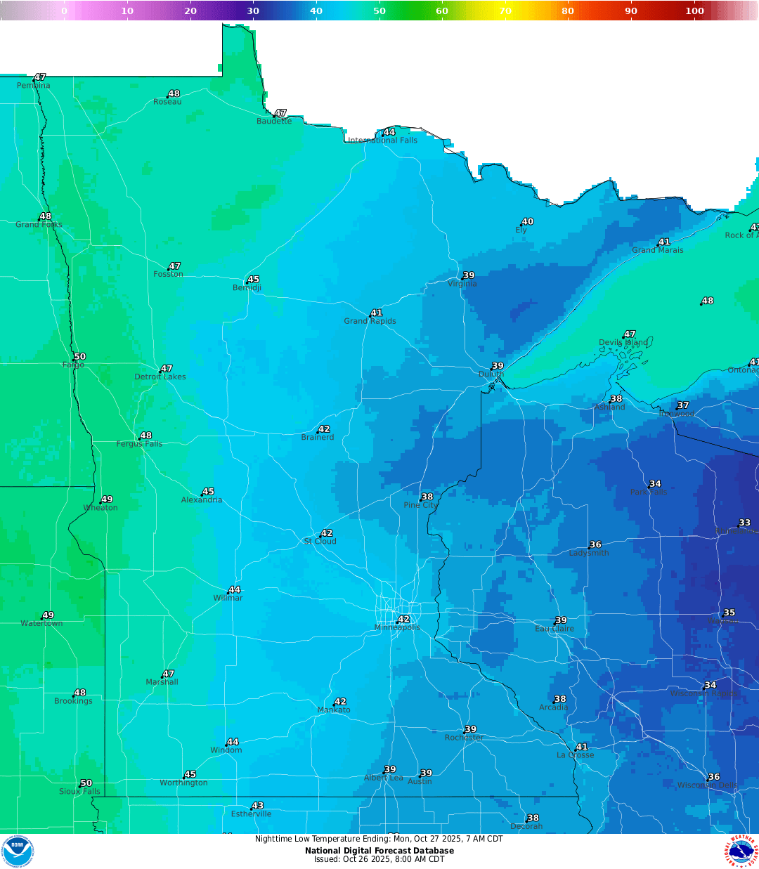 Lows for Sunday night