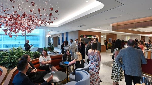 A party at the opening of the Capital One lounge in New York City's JFK Airport in June, 2025.