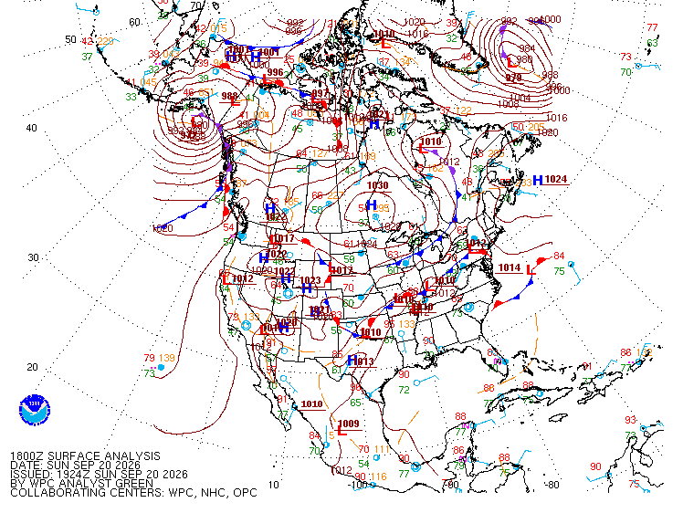 Surface analysis for Sunday 1 p.m.