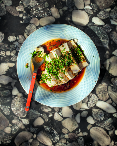 Cold Tofu and Chives with Soy-Ginger Sauce