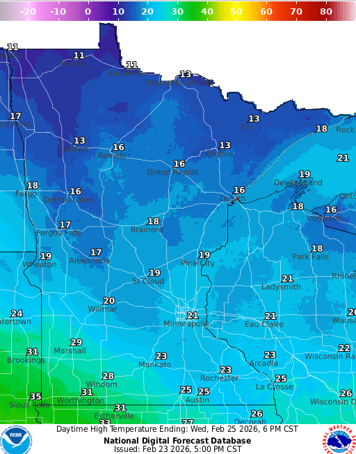 Forecast high temperatures Wednesday