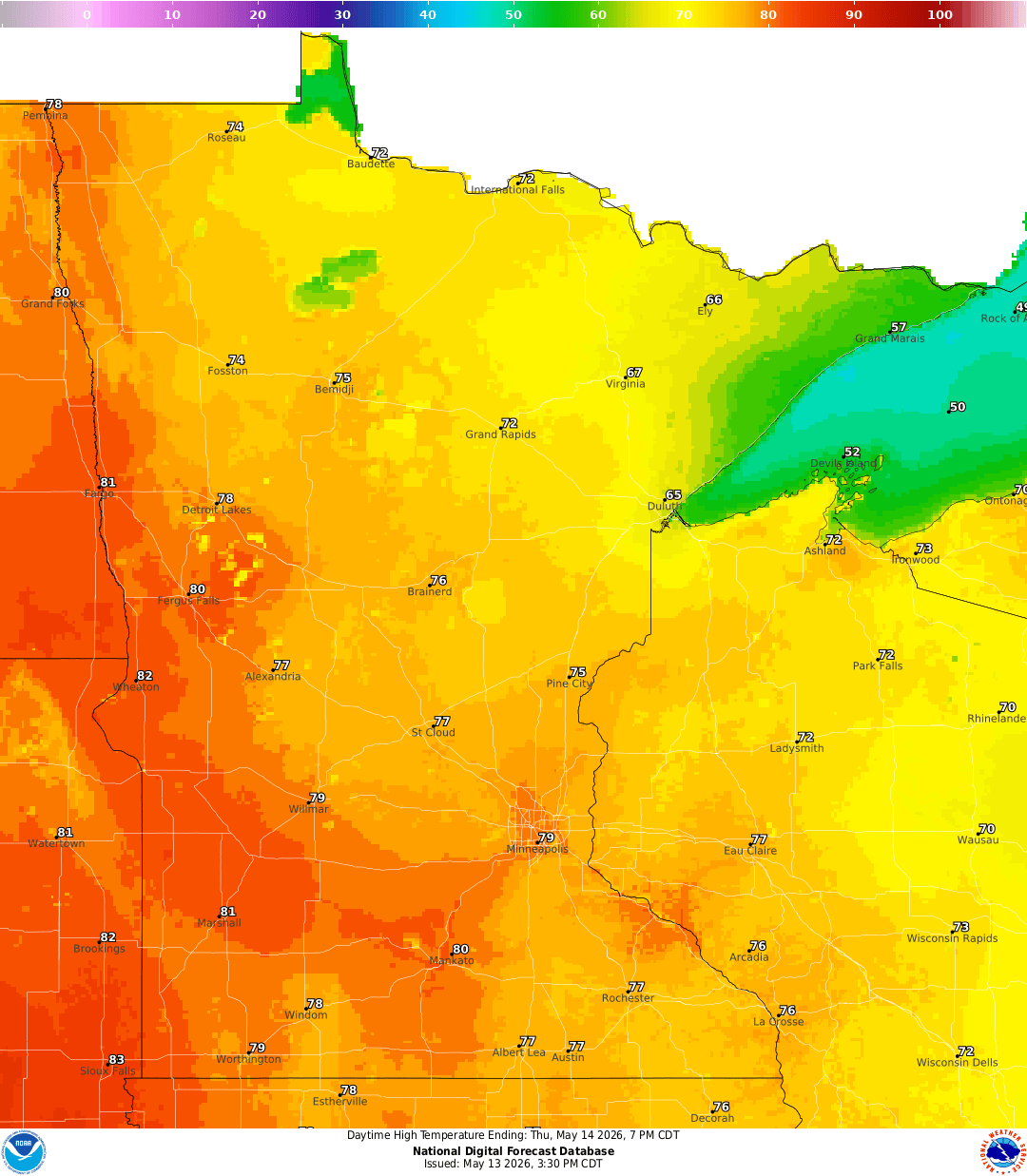 Highs for Thursday