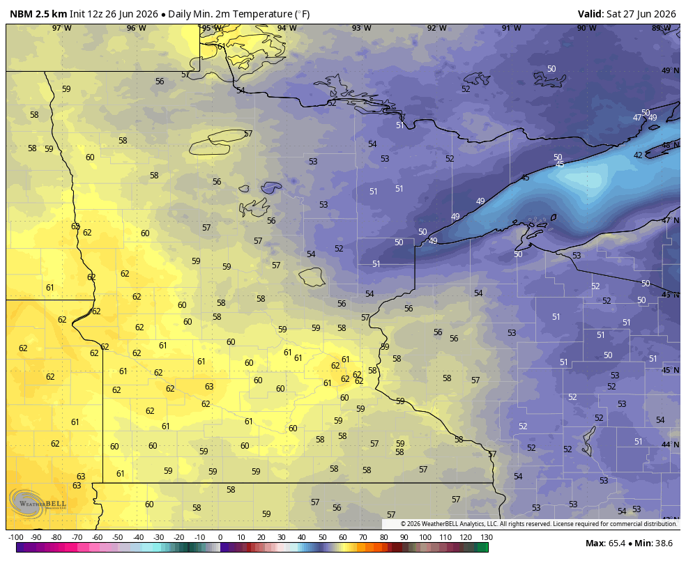 Lows Saturday AM