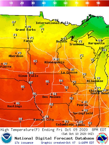Forecast high temperatures Friday