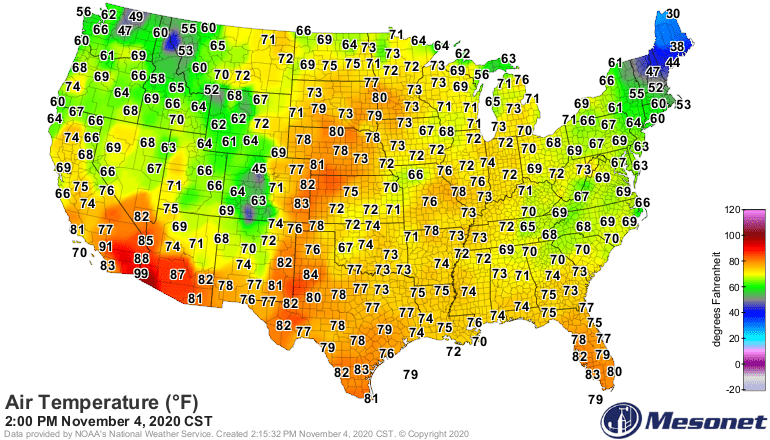 Temperatures Wednesday afternoon