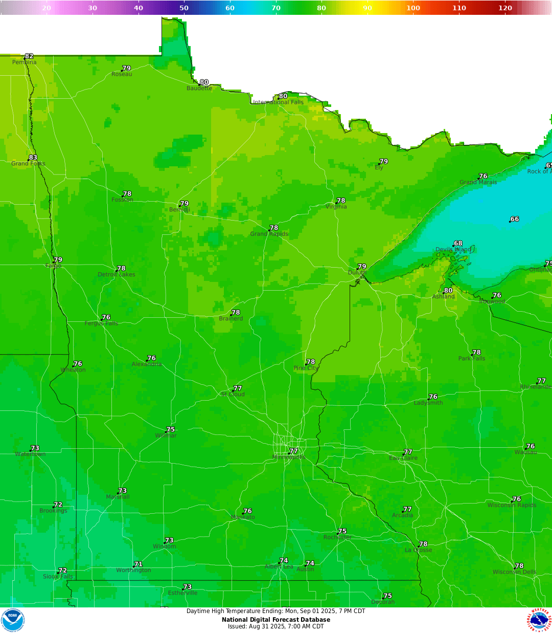 Highs for Monday