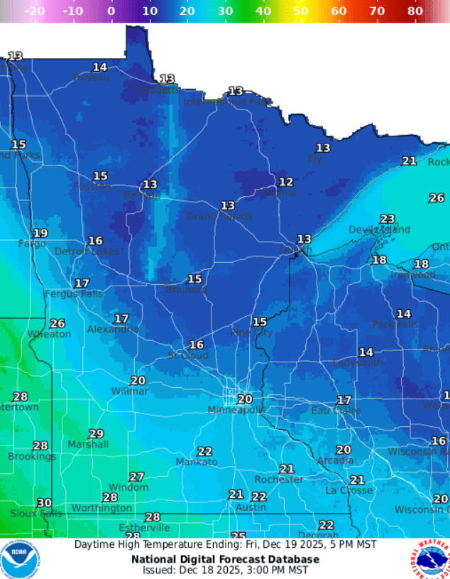 Forecast high temperatures Friday