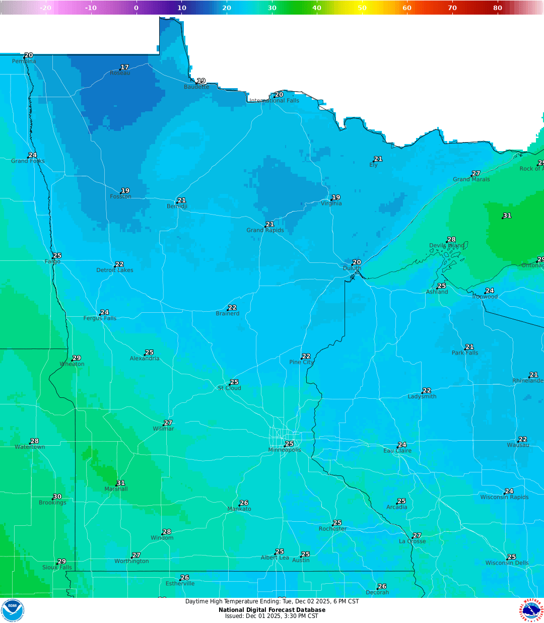 HIghs for Tuesday