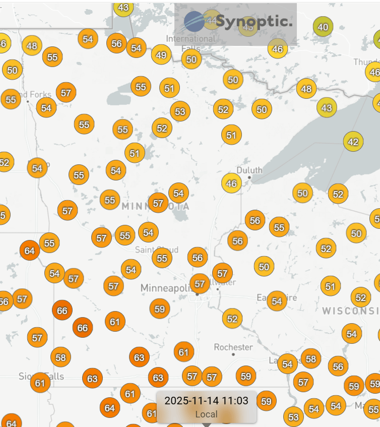 Temperatures at 11 a.m.