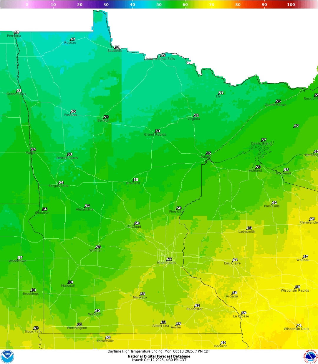 Highs for Monday