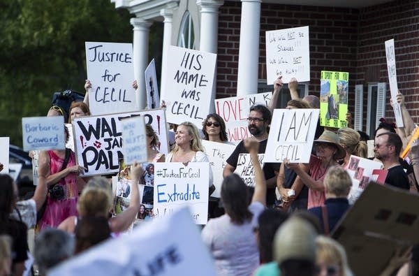 Protestors chanted and posted signs.