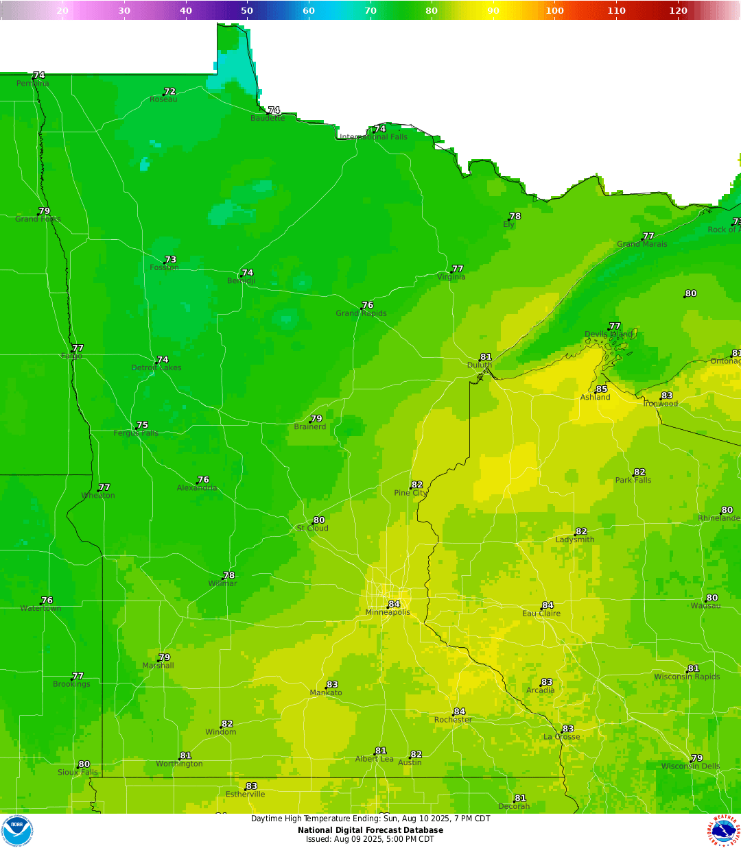 Highs for Sunday