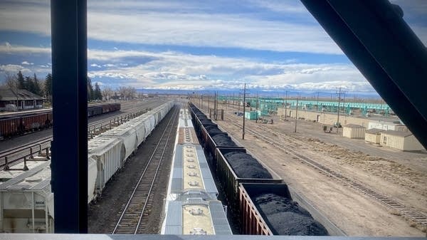 A coal train makes a pit stop in Laramie, Wyoming. Despite declining markets, Wyoming is still the nation’s top producer of coal.