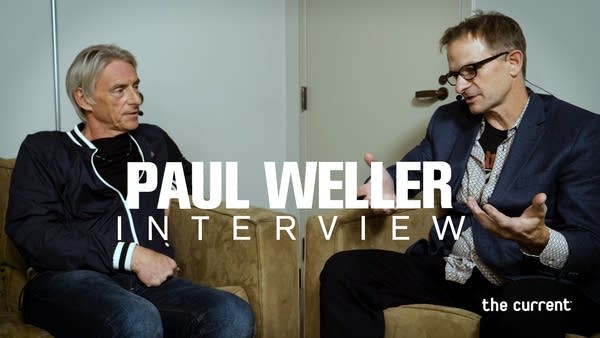 Jim McGuinn (left) interviews musician Paul Weller in the green room at the Pantages Theatre.