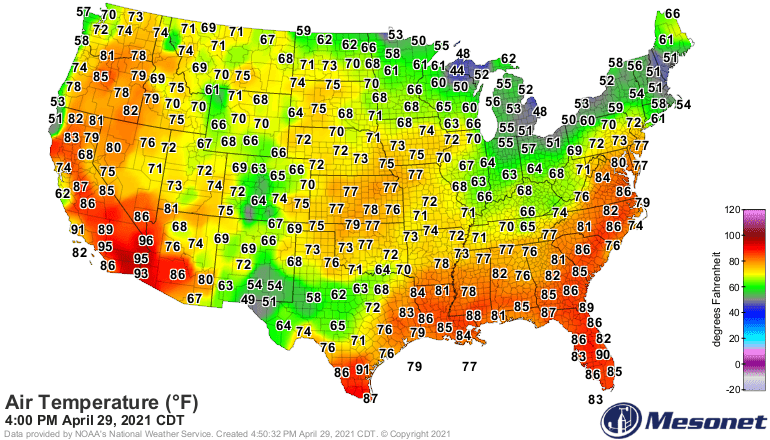 Temperatures Friday afternoon