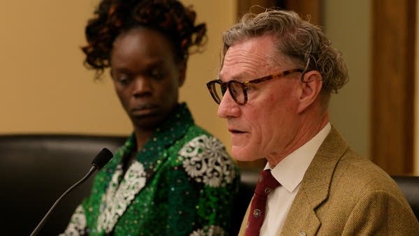 State Rep. Danny Nadeau, R-Rogers, (right) presents a bill to the House and Human Services Committee 