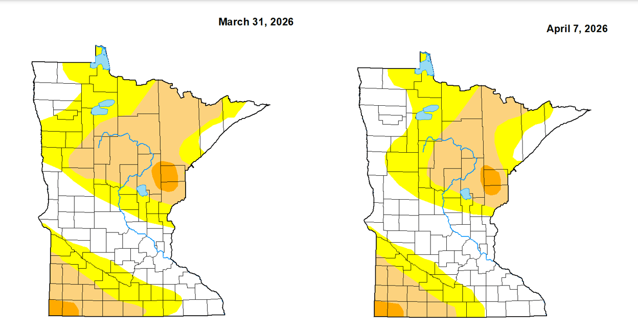 Drought monitor changes from 3-31-26 to 4-7-26