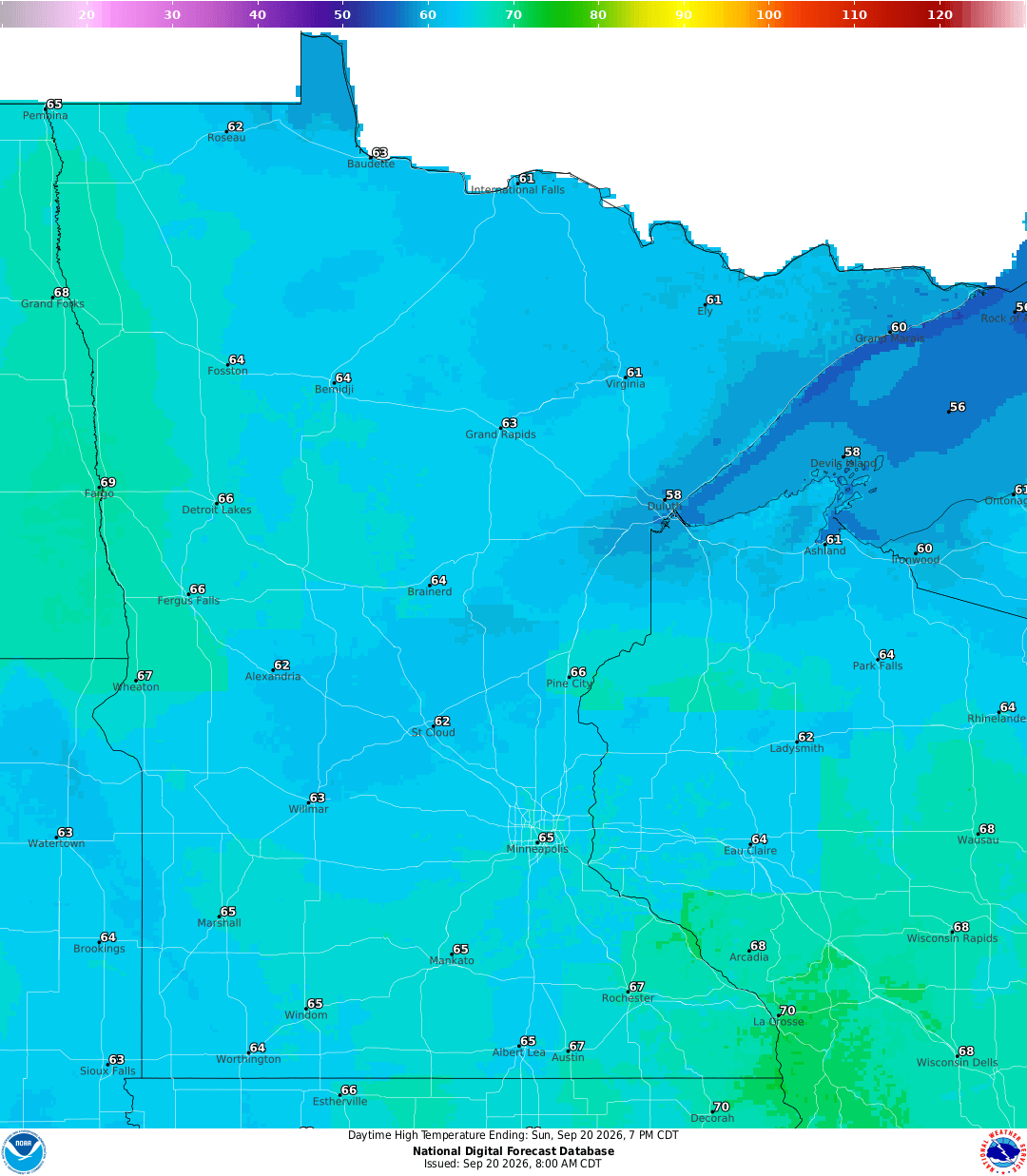 Highs for Sunday