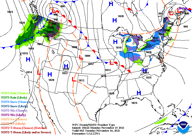 Surface weather maps through Wednesday