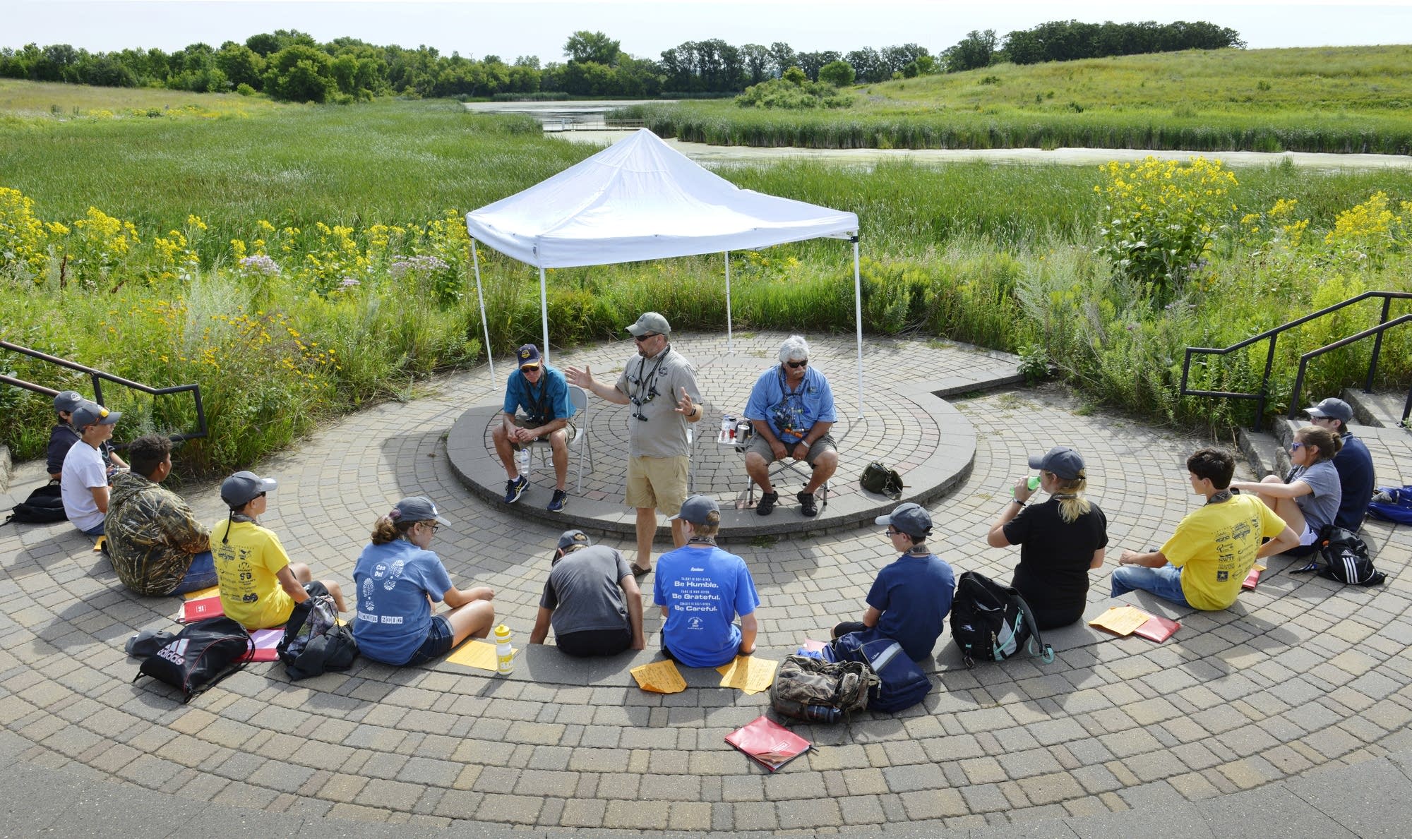 Instructors hold a class on duck and goose calling.