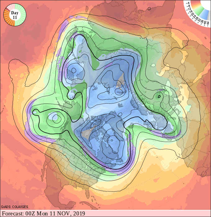 Upper air forecast map for 6 pm November 9