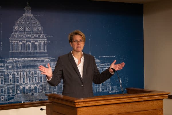 A candidate speaks at a press conference.
