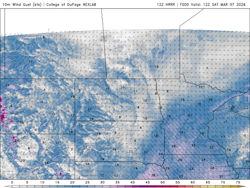 Wind speed and direction for Sunday into Monday