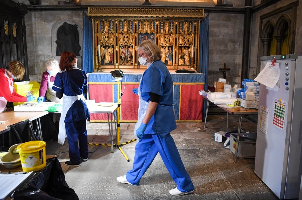 Medical staff working inside Salisbury Cathedral