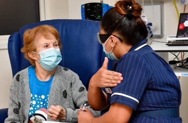 Margaret Keenan was given the vaccine at University Hospital in Coventry, England.
