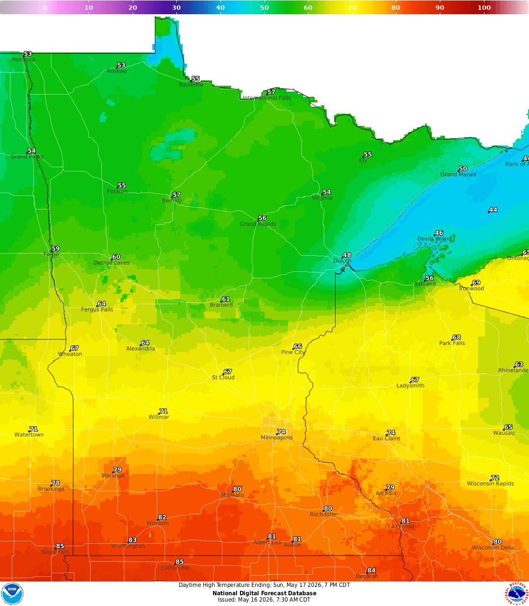 Highs for Sunday