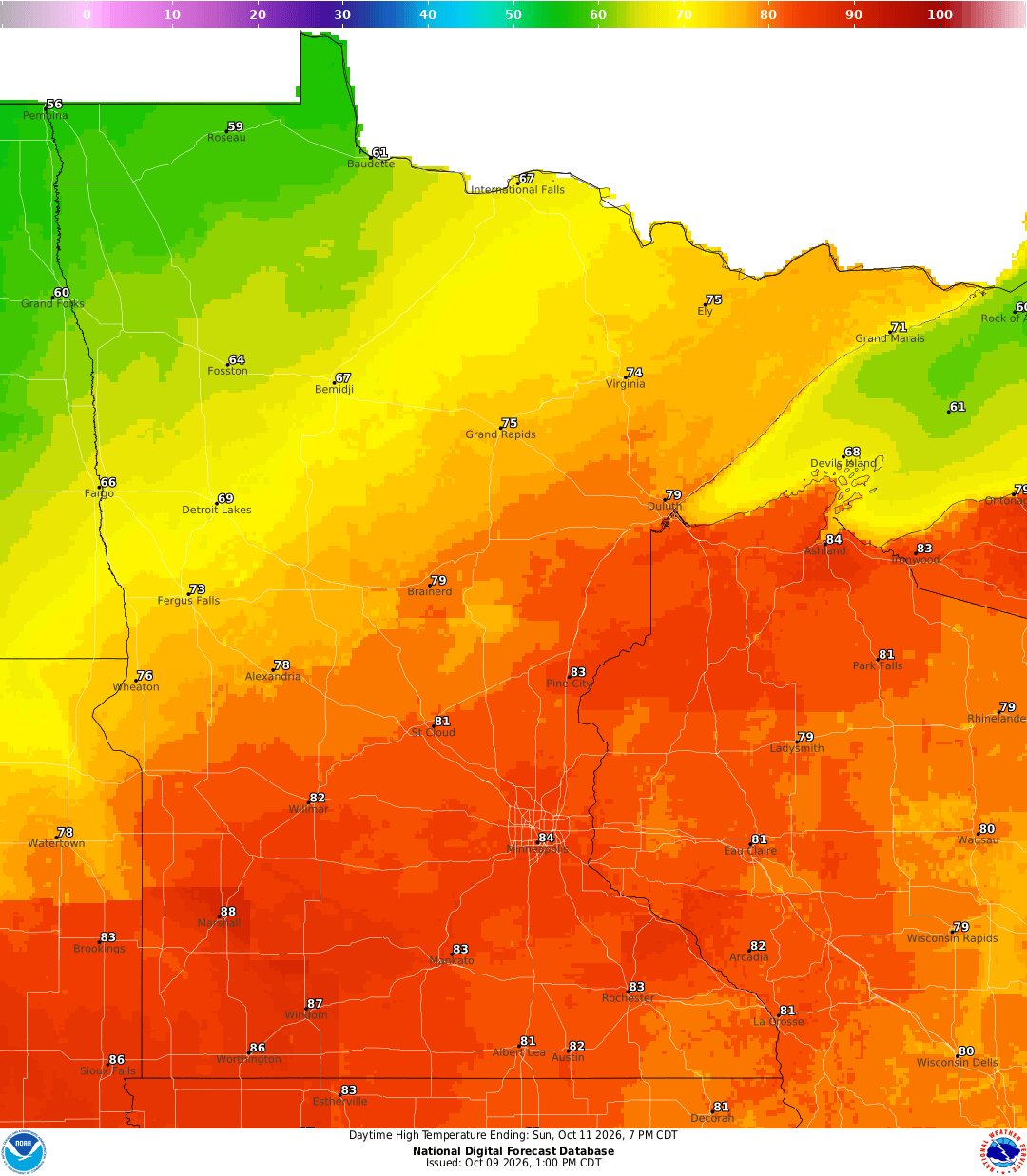 Highs for Sunday