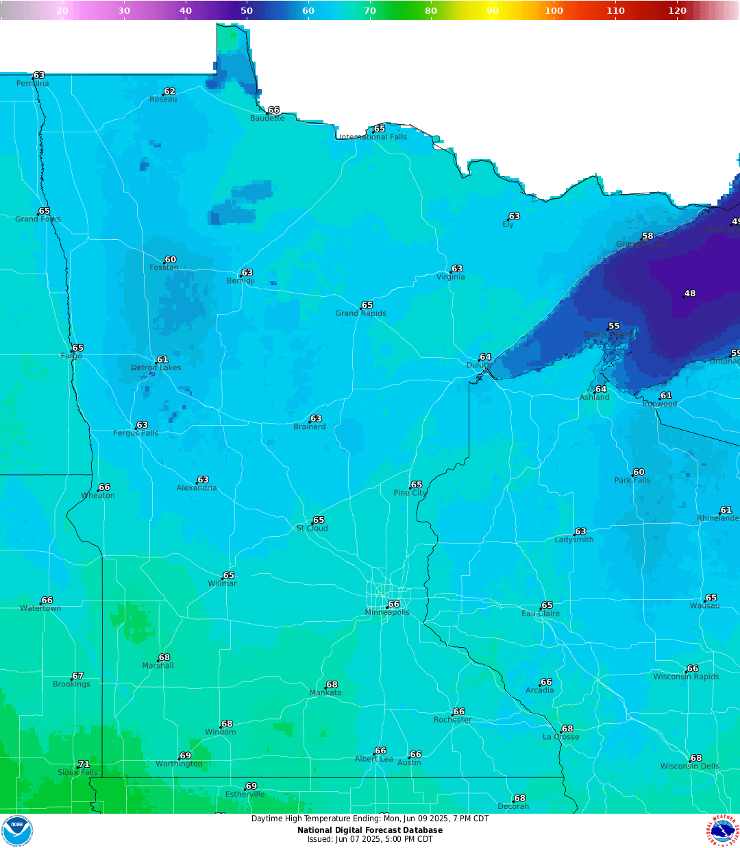 Highs for Monday
