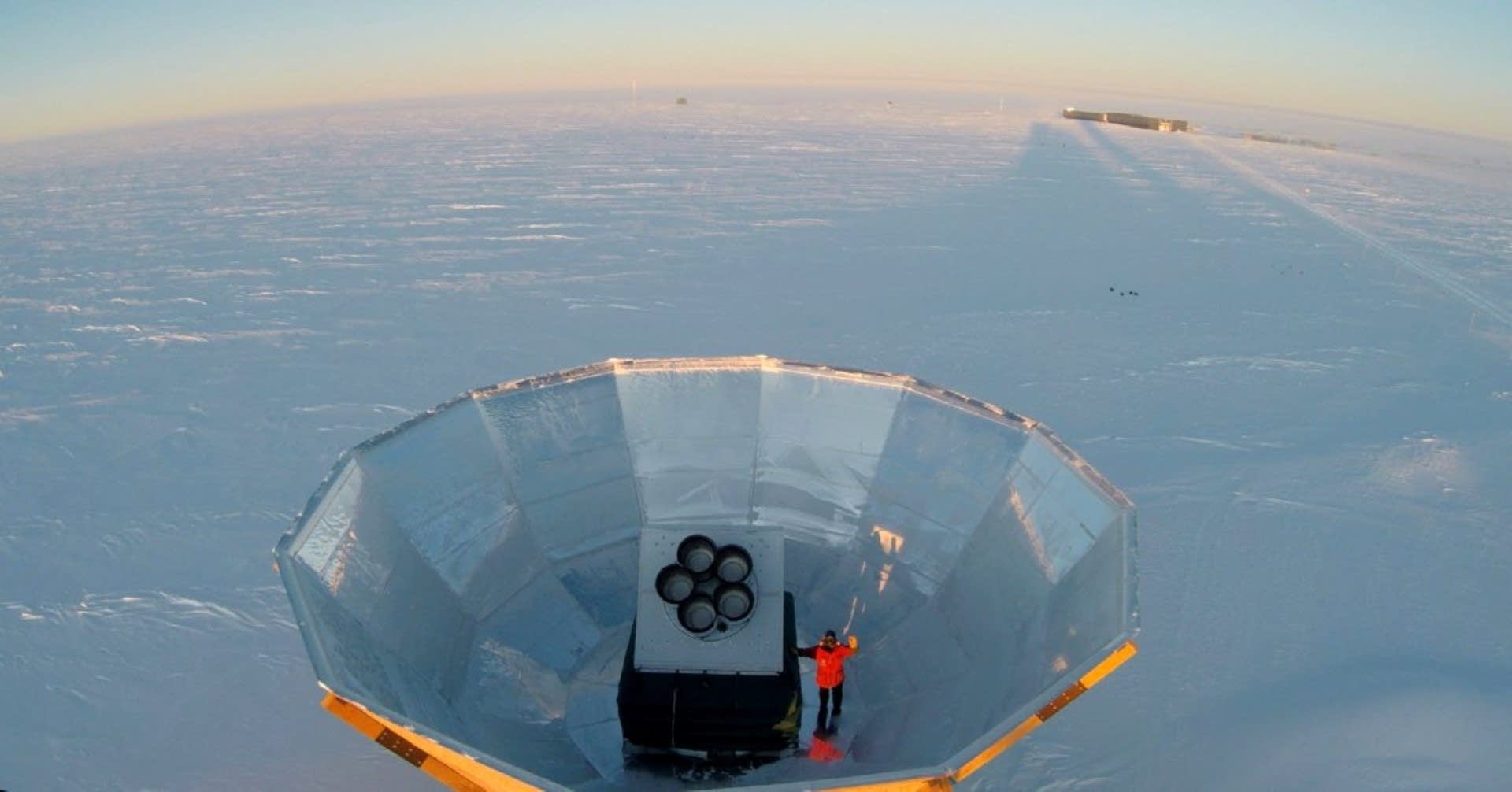 The five receivers of the Keck Array are shielded from blowing snow.