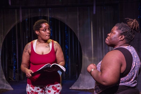 PaviElle French, left, listens to director Ebony Noelle Golden