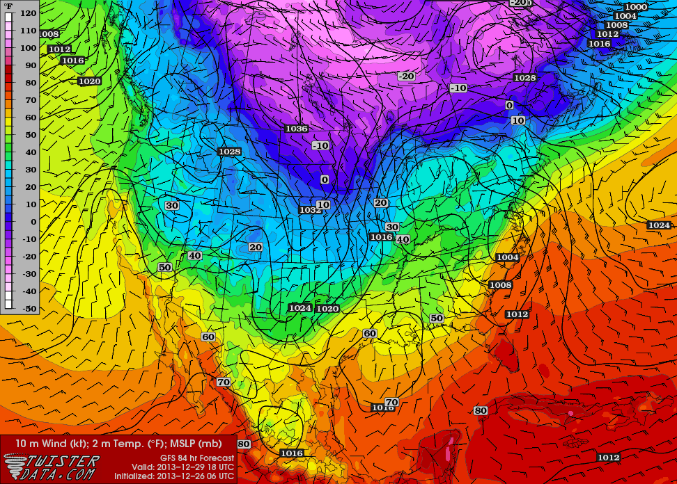 Noon temperatures from GFS