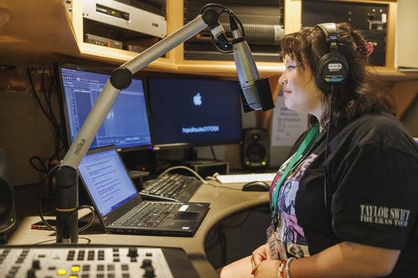 A student practices in the studio