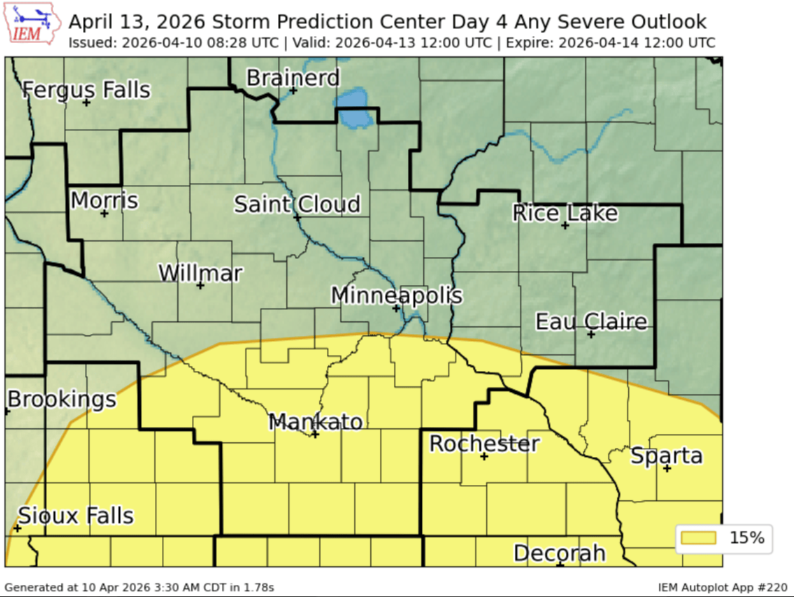 Severe weather risk areas for Minnesota