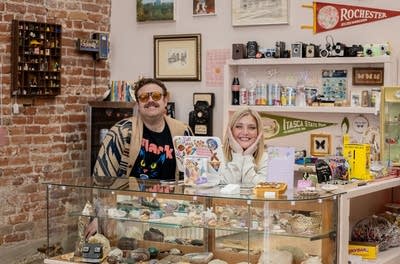 Two people photographed inside a shop in Rochester, Minnesota 