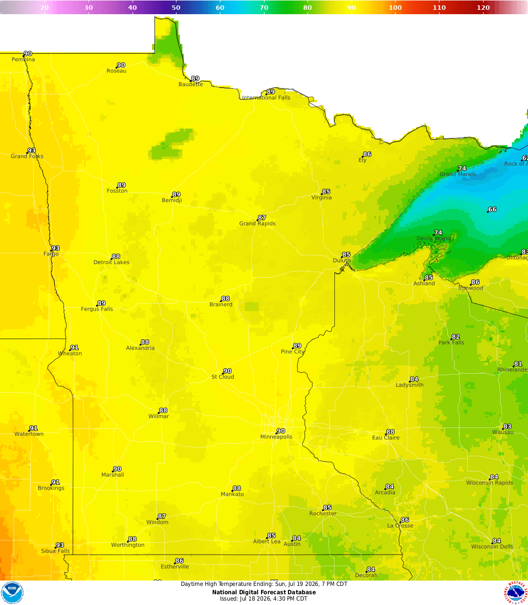 Highs on Sunday