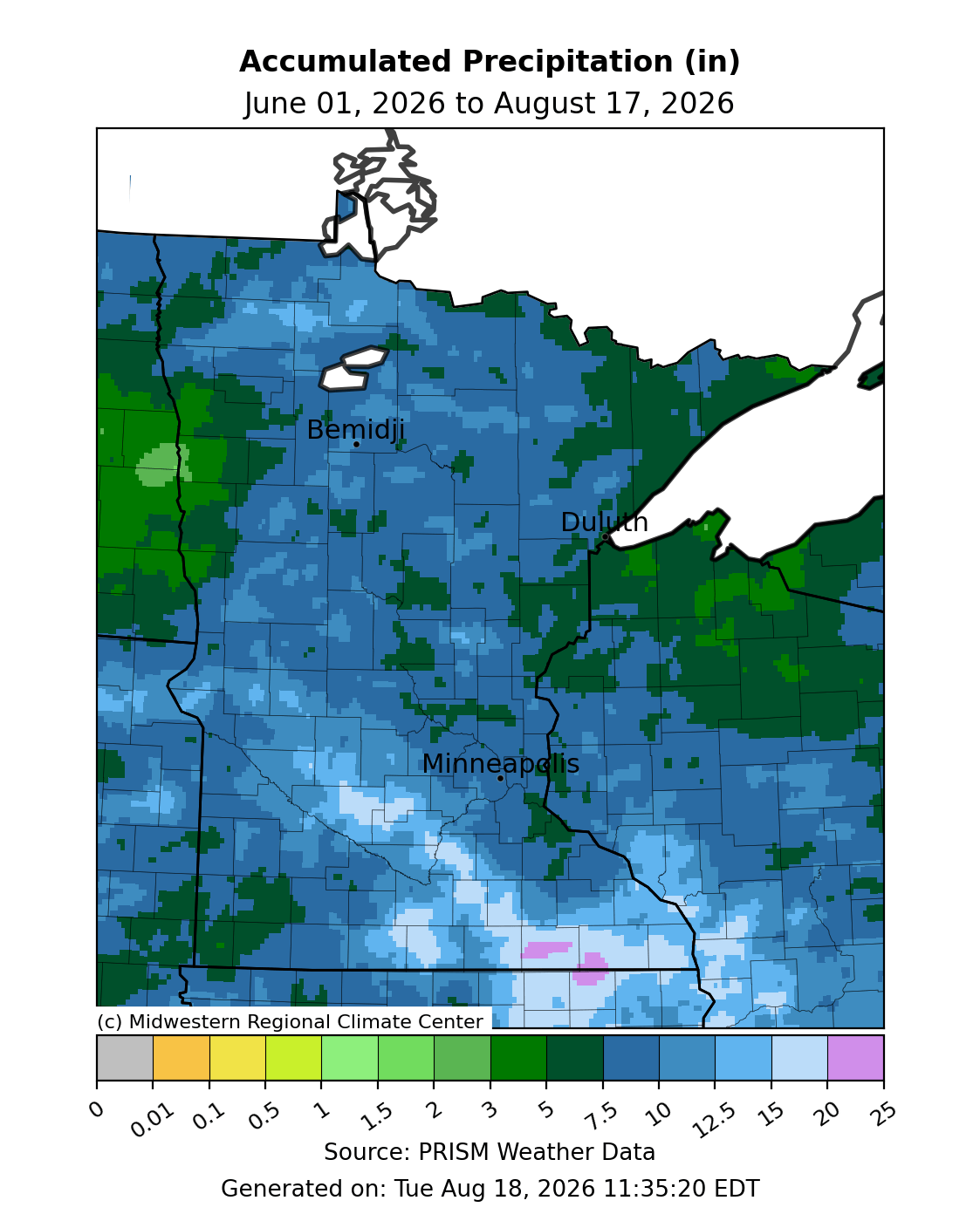 Accumulated precipitation (inches) since June 1