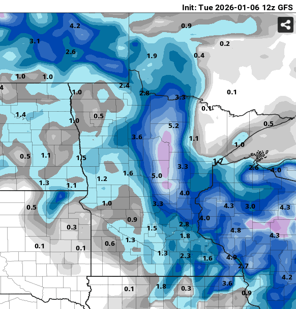 NOAA GFS model snowfall output