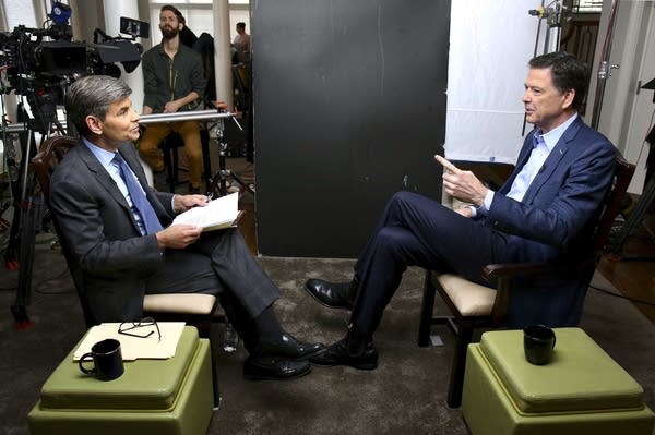 George Stephanopoulos, left, interviews former FBI director James Comey.