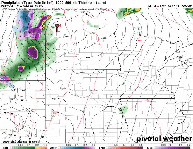 Forecast precipitation Thursday 7 a.m. to Friday 7 a.m.