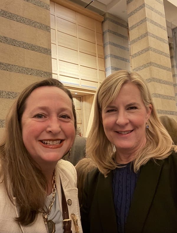 Rep. Kristin Bahner and Rep. Melissa Hortman in a selfie at the state capitol.