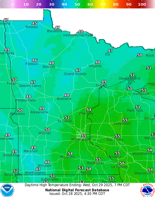 Forecast high temperatures Wednesday