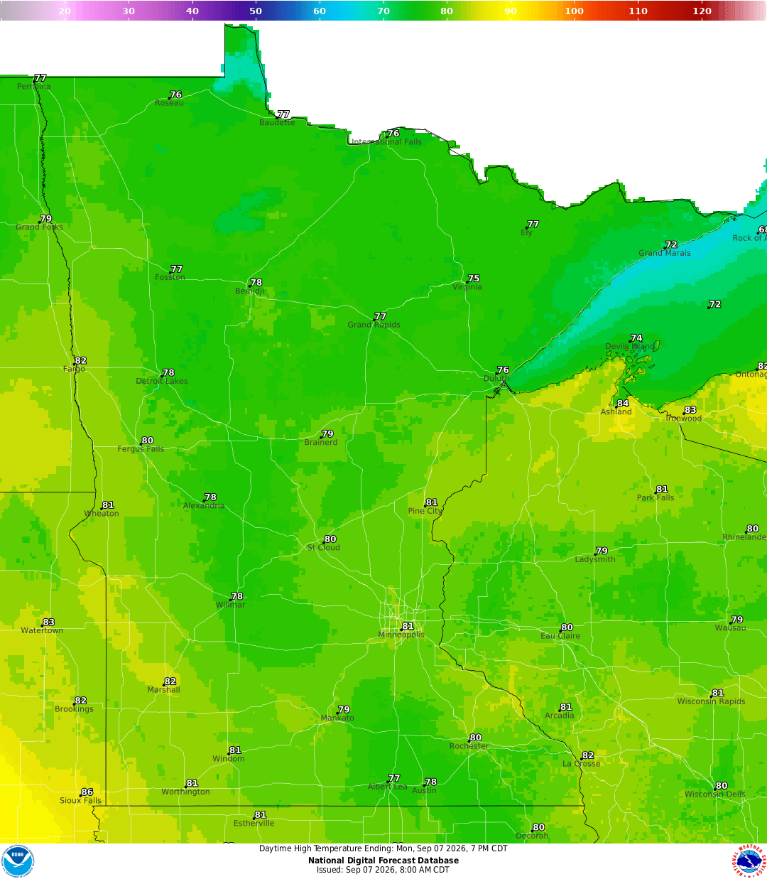 Highs for Monday