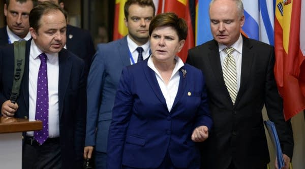 Polish Prime Minister Beata Szydlo leaves after the first day of the EU Summit in Brussels on Tuesday.