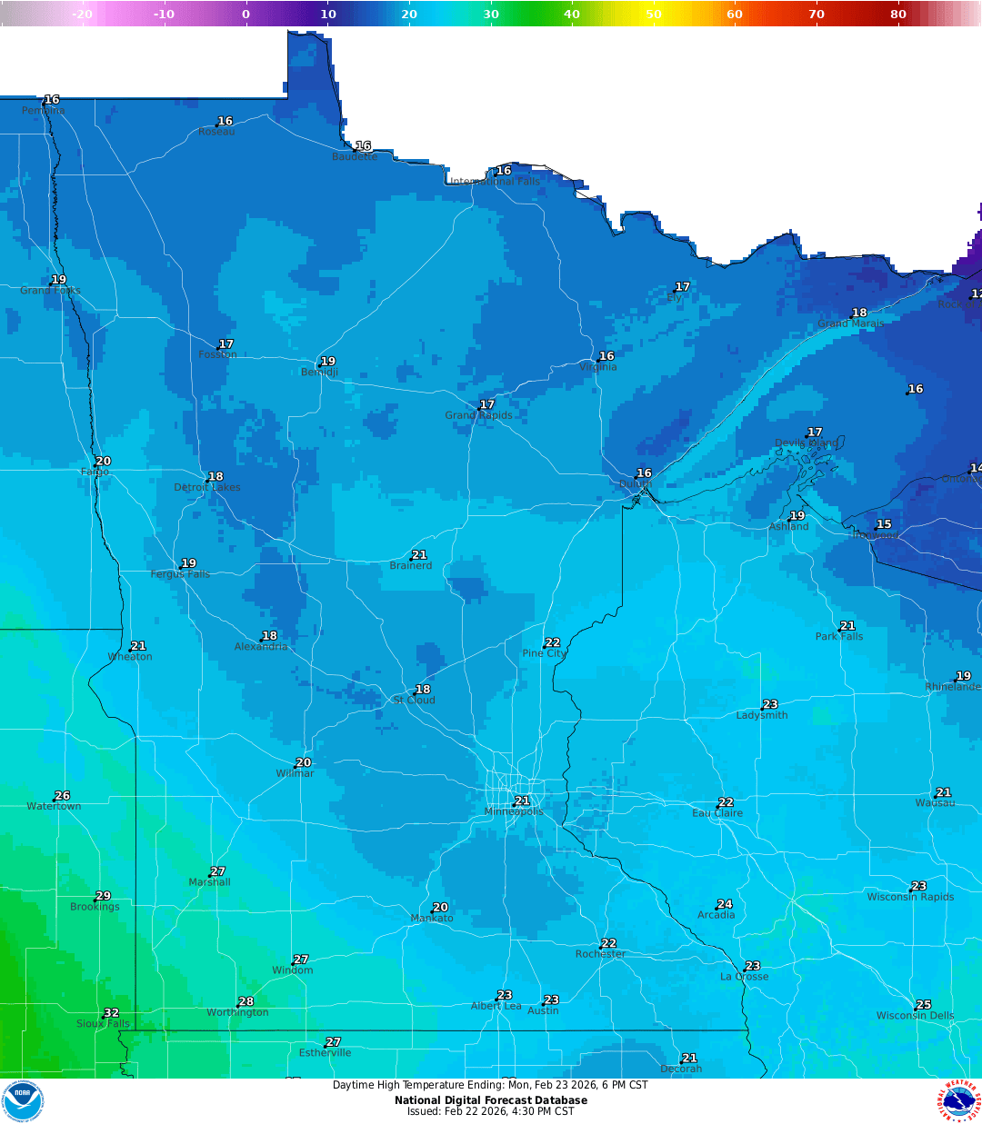 Highs for Monday