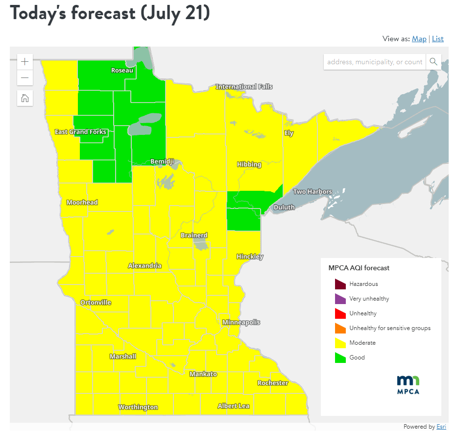 Air quality for Tuesday, July 21